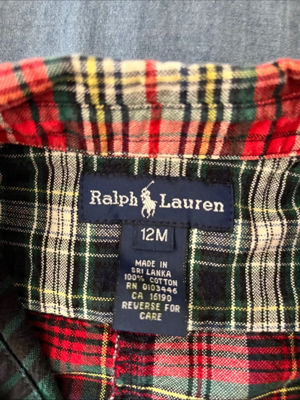 Ralph Lauren Red and Green Plaid Mixed-Pattern Baby One-Piece